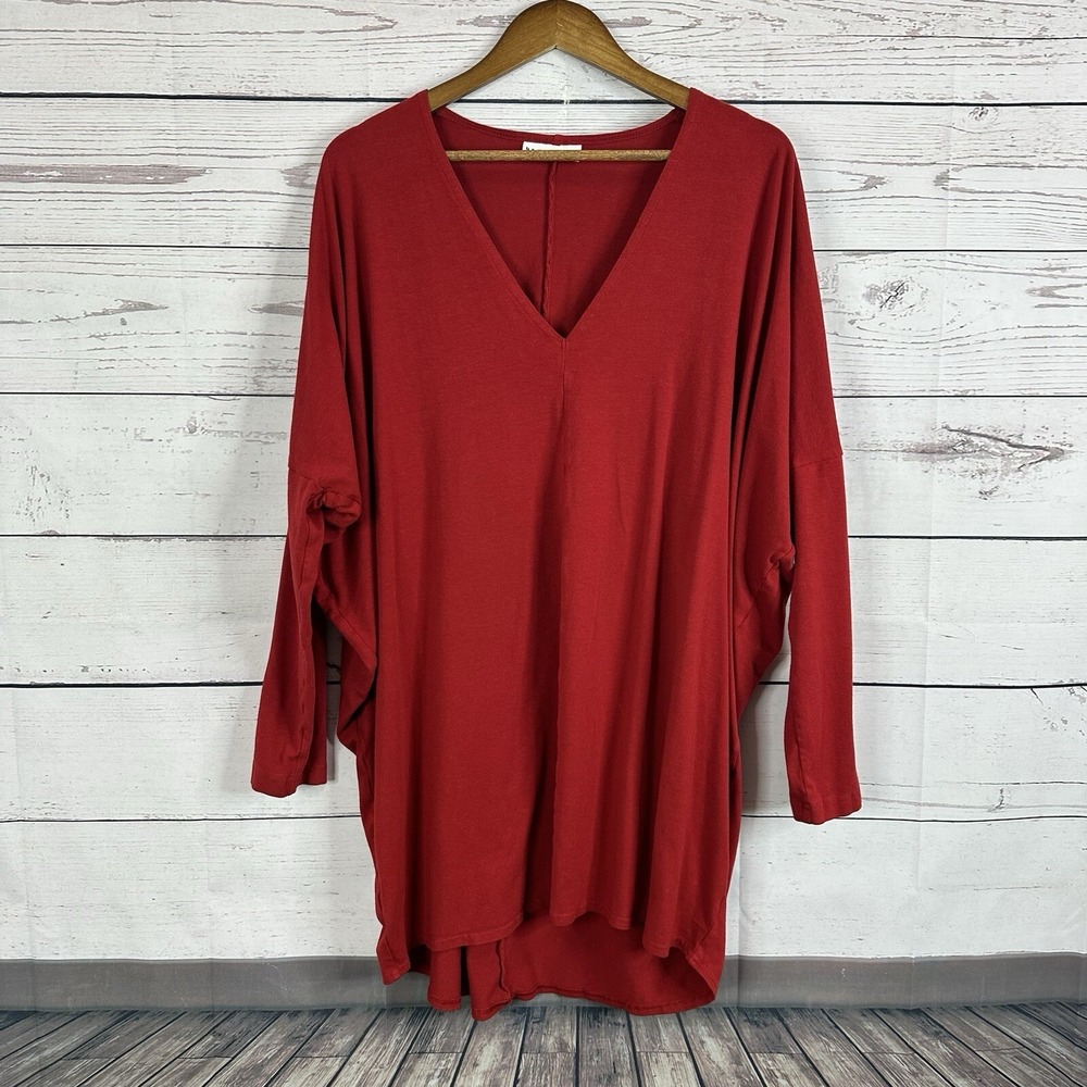 Bryn Walker Tunic Top Womens Large Red Popover Relaxed Oversized Bamboo Organic
